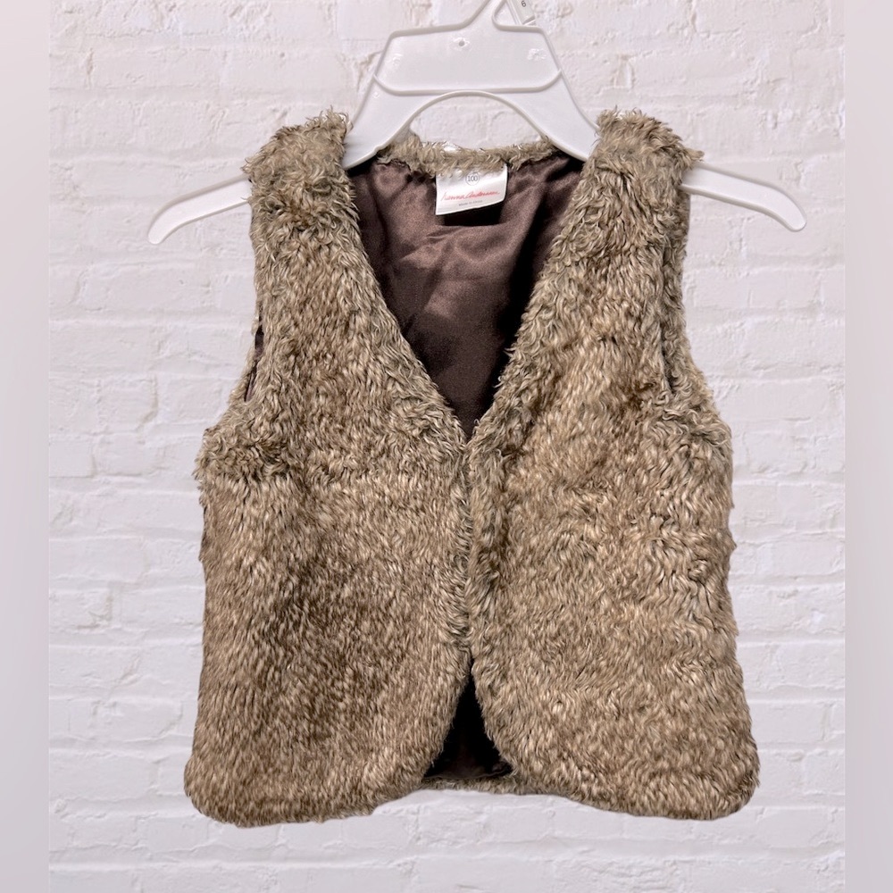 Hanna Andersson Faux Fur Button brown tan Vest Girls Size 4 (100)